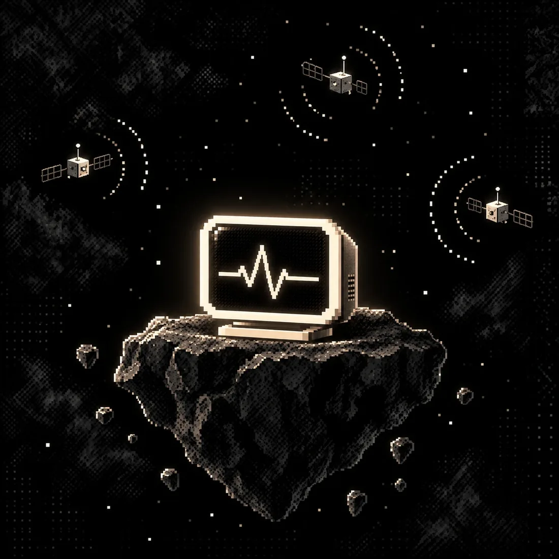 A monitor on an asteroid with three small satellites broadcasting around it